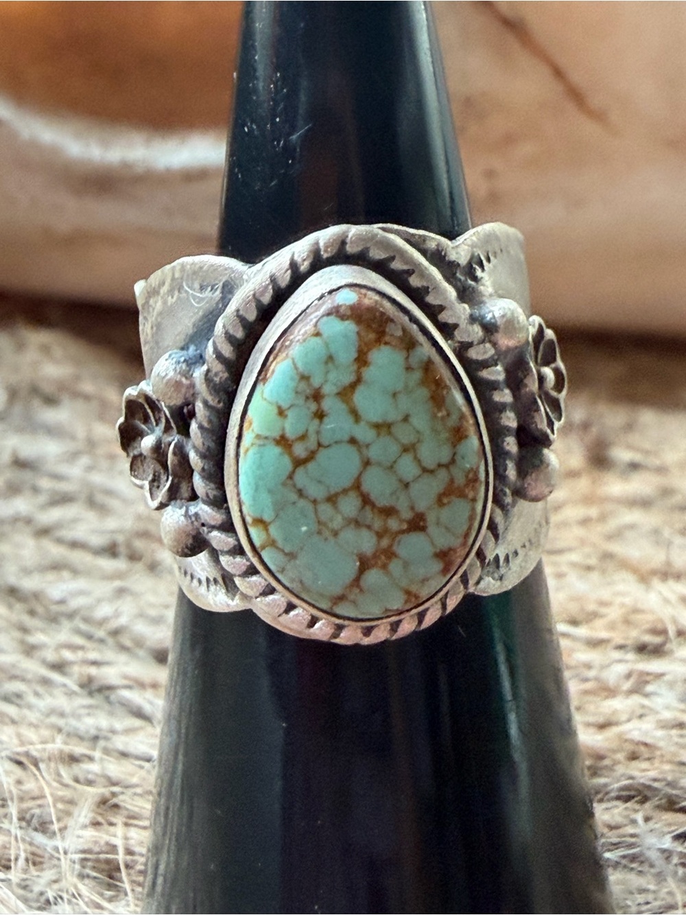 Sterling Silver Number Eight Turquoise Teardrop Ring - Blue/Green Accent